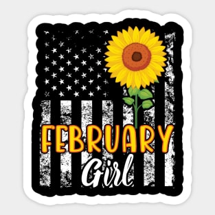 US Flag And Sunflower Happy Birthday February Girl Daughter Sticker